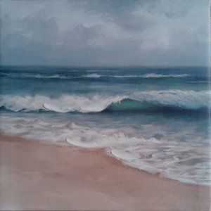 Wall Art Unframed 8" x 8" CANVAS, SANDY BEACH, CLOUDY SKY & TURQUOISE WATERS